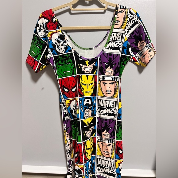 Marvel Comics Super Hero Bodycon Short Sleeve Mini Dress Sz M Sexy - Picture 2 of 5